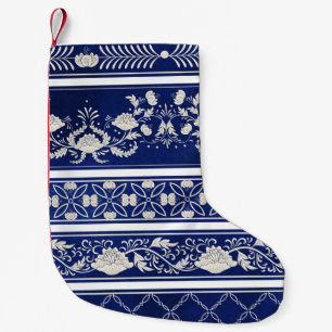 Chinese Floral Blue: Vintage Watercolor Borders Small Christmas Stocking
