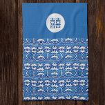 Chinese floral -double happiness tea towel<br><div class="desc">Blue and white stylised lotus blooms from a traditional Chinese painting make up the Chinese floral pattern. It includes "double happiness, " a traditional Chinese symbol. Great kitchen  towel for  Chinese theme  weddings or for anyone who enjoys the oriental style.</div>