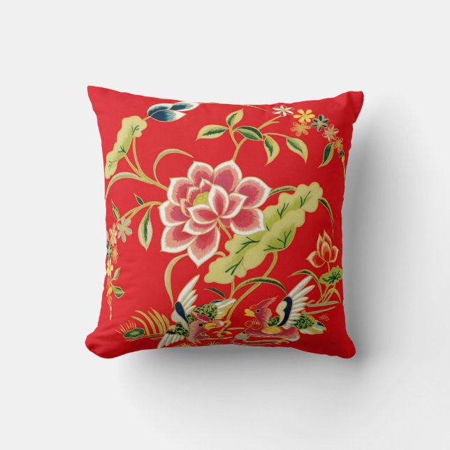 Chinese Floral Embroidery Design Cushion (Front)
