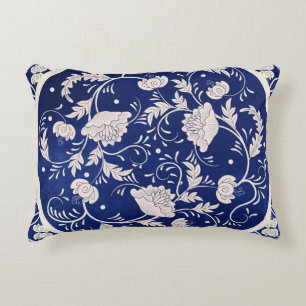 Chinese Floral Round: Blue Watercolor Vintage Decorative Cushion