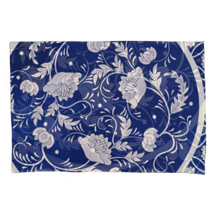 Chinese Floral Round: Blue Watercolor Vintage Pillowcase