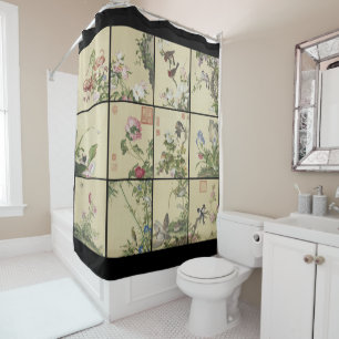 Chinese Flowers Birds Art Floral Shower Curtain