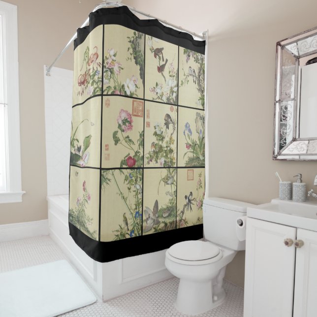 Chinese Flowers Birds Art Floral Shower Curtain (In Situ)