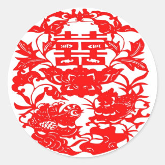 Chinese Folk Art Double Happiness Love Birds Classic Round Sticker