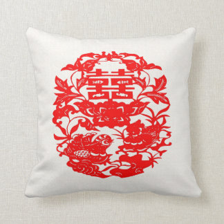 Chinese Folk Art Double Happiness Love Birds Cushion
