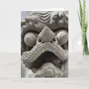 Chinese Foo Dog Dragon Granite Rock Sculpture Card
