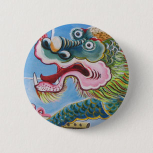 Chinese Foo Dog / Lion Guardian Mural 6 Cm Round Badge