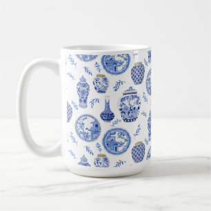 Chinese Ginger Jars Blue and White Floral Vintage Coffee Mug