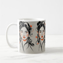 Chinese girl drawn with black ink pen, geisha