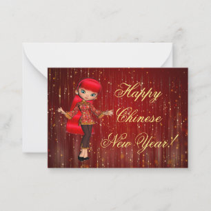 Chinese Girl In New Year Card