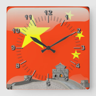 Chinese glossy flag square wall clock