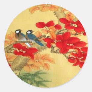 Chinese Gold and Red Floral Classic Round Sticker