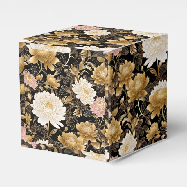 Chinese gold flowers .Beautiful and elegant fabric Favour Box (Front Side)