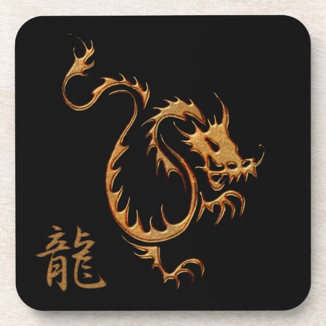 Chinese Golden Dragon on Red Drink Coasters (Front)