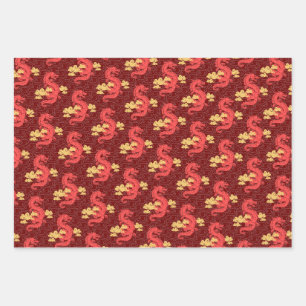 Chinese Golden Dragons New year luxury oriental Wrapping Paper Sheet