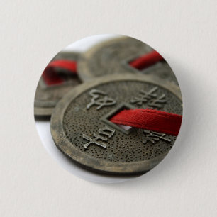 Chinese Good Luck Coins 6 Cm Round Badge