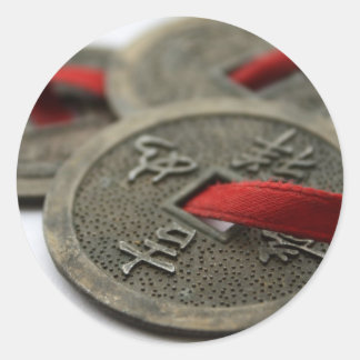 Chinese Good Luck Coins Classic Round Sticker