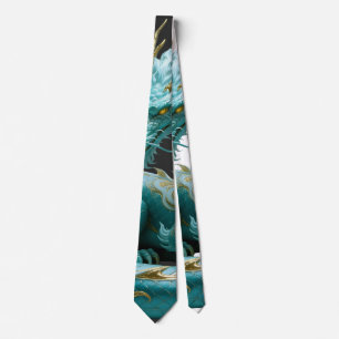 Chinese Green Gold Dragon Art Fantasy Design With Tie