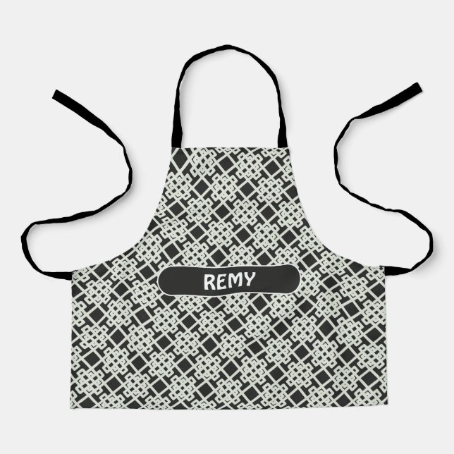 Chinese Grey White Minimal Pattern Apron (Front)