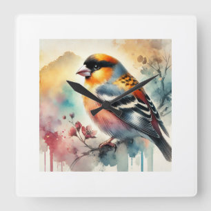 Chinese grosbeak bird 190924AREF121 - Watercolor Square Wall Clock