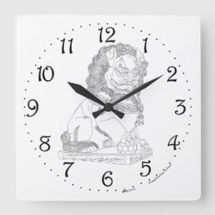 Chinese Guardian Lion Square Wall Clock