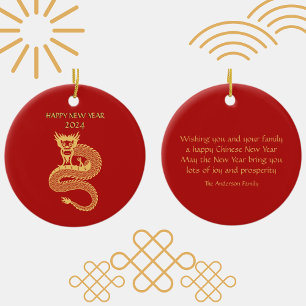 Chinese Happy New Year Of Dragon Gift Tag Ceramic Tree Decoration