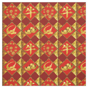 Chinese Happy New Year of The Ox Pattern Fabric
