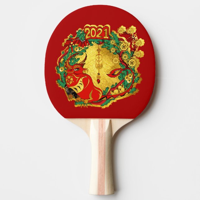 Chinese Happy New Year of The Ox Ping Pong Paddle (Front)