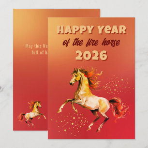 Chinese Happy Year of the Fire Horse 2026 Holiday Card