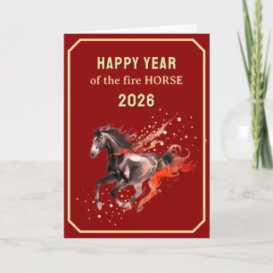 Chinese Happy Year of the Fire Horse 2026 Holiday Card