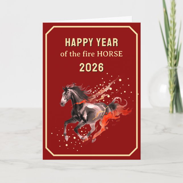 Chinese Happy Year of the Fire Horse 2026  Holiday Card (Front)
