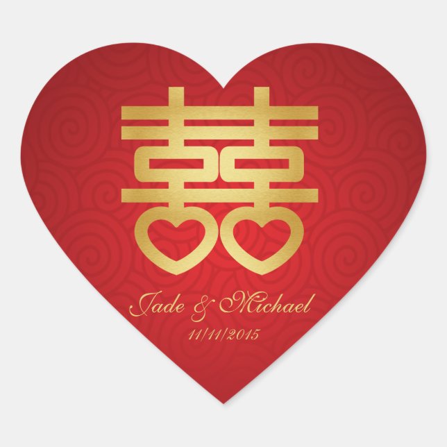 Chinese "Heart" Double Happiness Wedding Heart Sticker (Front)