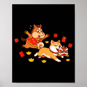 Chinese Horse Akita Funny Kids Mens Womens Happy N Poster