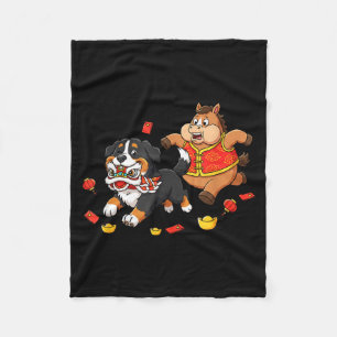 Chinese Horse Bernese Mountain Mens Womens Happy N Fleece Blanket
