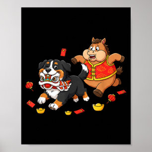 Chinese Horse Bernese Mountain Mens Womens Happy N Poster