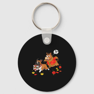Chinese Horse Boxer Dog Funny Kid Mens Womens Happ Key Ring