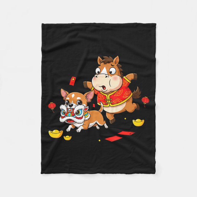 Chinese Horse Chihuahua Funny Kid Mens Womens Happ Fleece Blanket (Front)