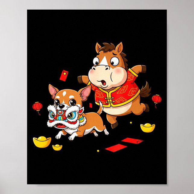 Chinese Horse Chihuahua Funny Kid Mens Womens Happ Poster (Front)