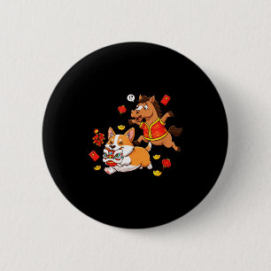 Chinese Horse Corgi Funny Kids Mens Womens Happy N 6 Cm Round Badge