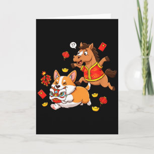 Chinese Horse Corgi Funny Kids Mens Womens Happy N Card