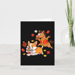 Chinese Horse Corgi Funny Kids Mens Womens Happy N Card
