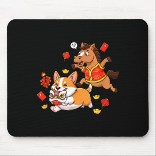 Chinese Horse Corgi Funny Kids Mens Womens Happy N Mouse Mat
