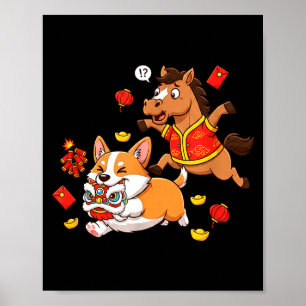 Chinese Horse Corgi Funny Kids Mens Womens Happy N Poster