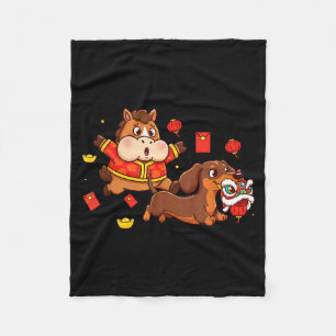 Chinese Horse Dachshund Funny Kid Mens Womens Happ Fleece Blanket