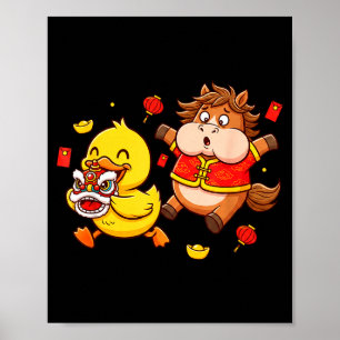 Chinese Horse Duck Funny Kids Mens Womens Happy Ne Poster