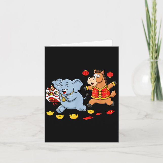 Chinese Horse Elephant Funny Kids Mens Womens Happ Card (Front)