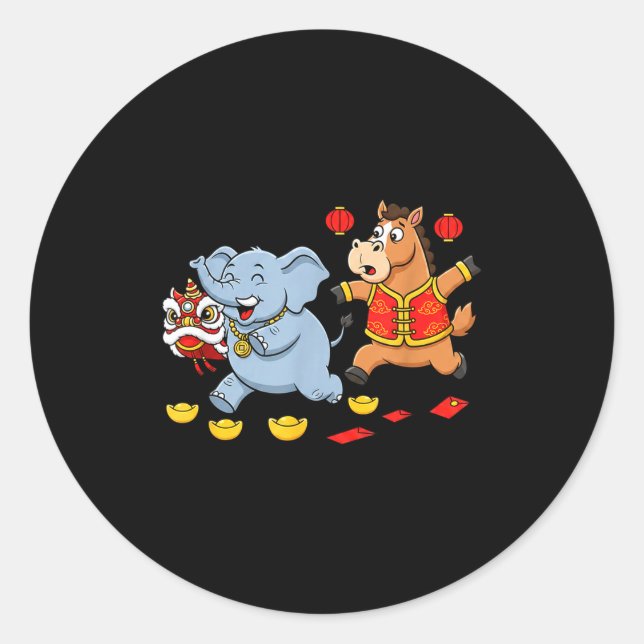 Chinese Horse Elephant Funny Kids Mens Womens Happ Classic Round Sticker (Front)