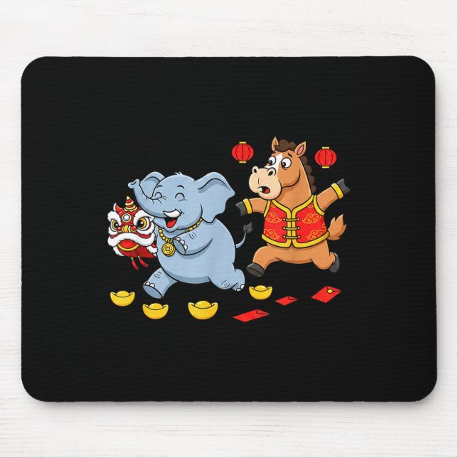 Chinese Horse Elephant Funny Kids Mens Womens Happ Mouse Mat (Front)