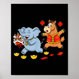 Chinese Horse Elephant Funny Kids Mens Womens Happ Poster