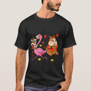 Chinese Horse Flamingo Funny Kids Mens Womens Happ T-Shirt